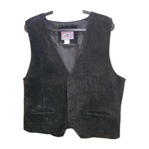 NORTHWEST OUTFITTERS Sz L Vtg Black Front/Back Suede Leather Button Western Vest